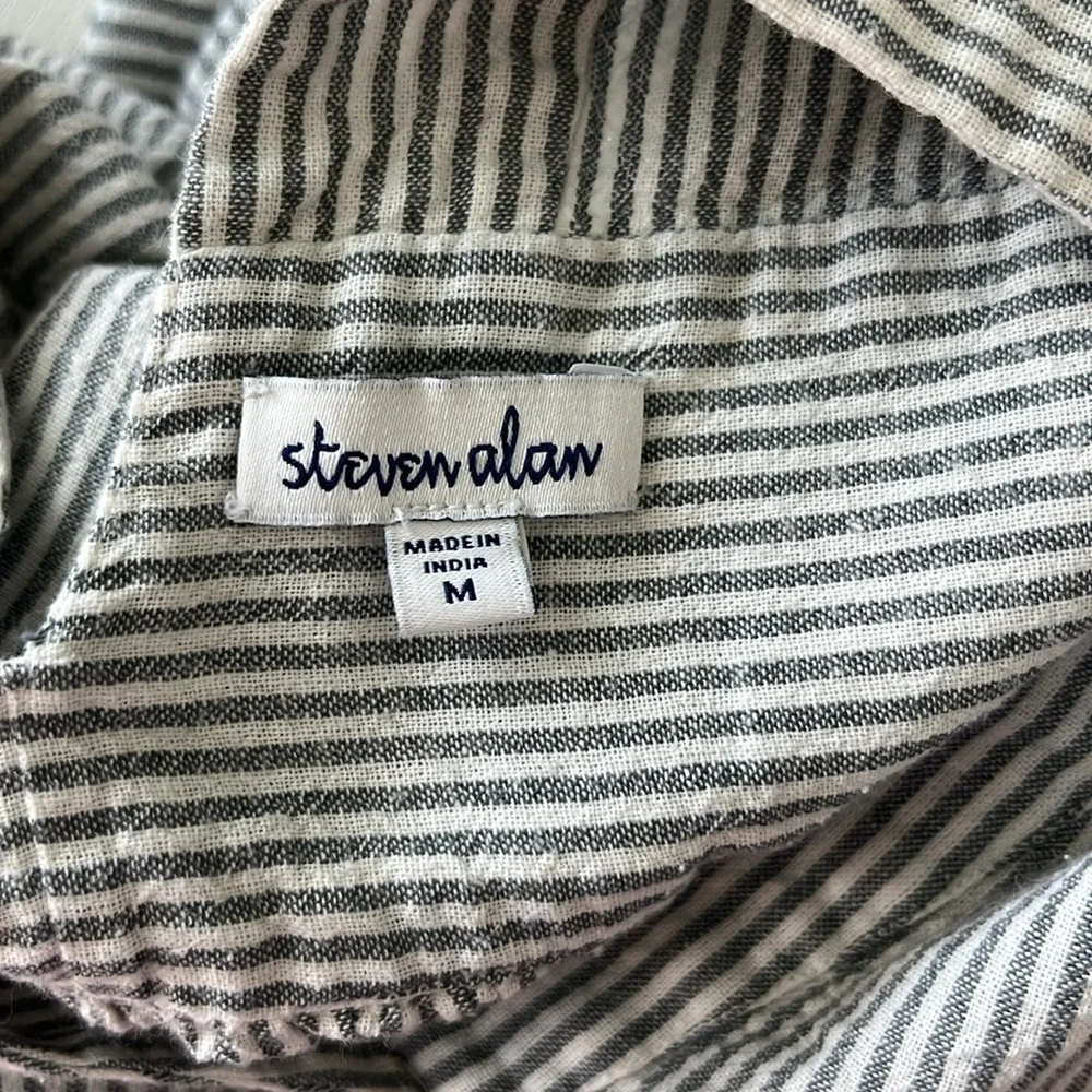 Steven Alan V Neck & Back Gray White Stripe Cotton Split Neck Oversized Top - Picture 7 of 8